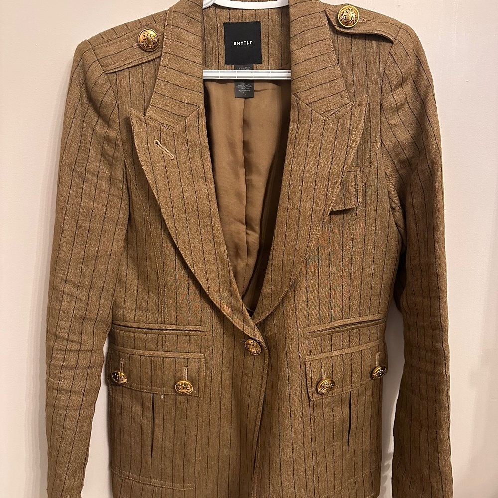 Smythe Brown Pinstripe Military-Style Blazer
